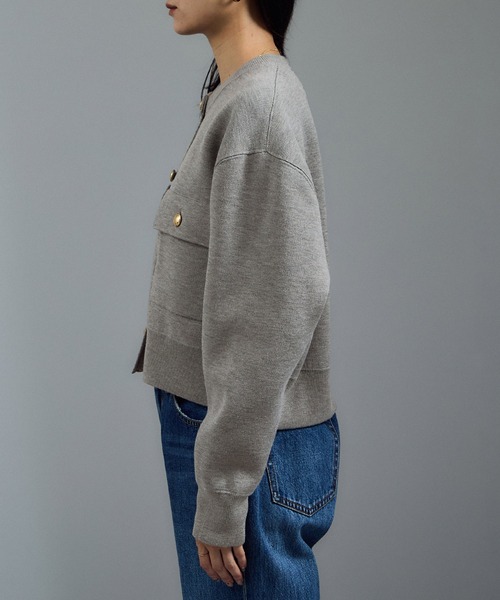 サロン　アダムエロペ　スウェットライクメタルボタンカーディガン　新品　グレー サロン アダム エ ロペ SALON adam et rope' 【WEB限定】スウェット