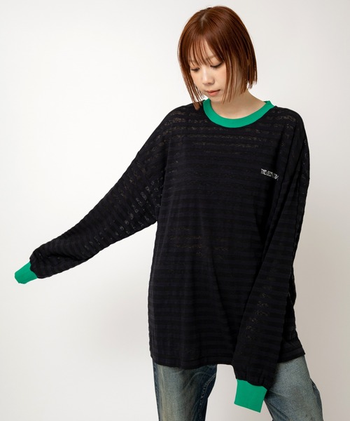 tシャツ M2528 ボーダーBIGロンT レディース M2528 ボーダーBIGロンT(M ブラック/ホワイト): トップス - RNA