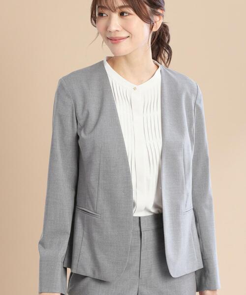 mittan CT-４１グレー ノーカラージャケット 前面ポケット付き mittan CT-41グレー ノーカラージャケット 前面ポケット付き