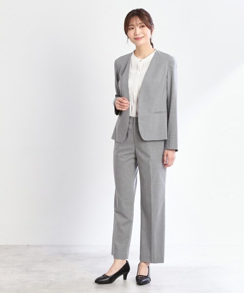 美品　リフレクト　ノーカラー　セミダブルジャケット麻混　9号 Reflect（リフレクト） ジャケット ノーカラージャケット 「洗える