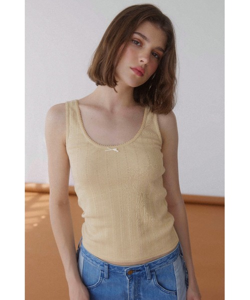 タンクトップ ノースリーブ Pico Lace Ribbon Tank Top /ピコレースリボンタンクトップ レディース
