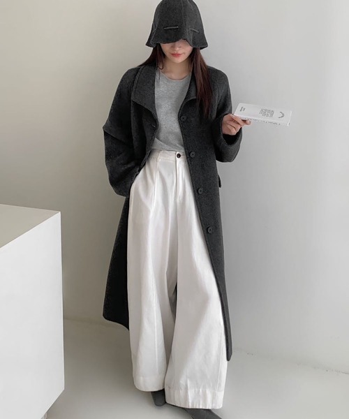 LOWO ステンカラーコート コート 2WAYポシェット付き 帽子 ハット