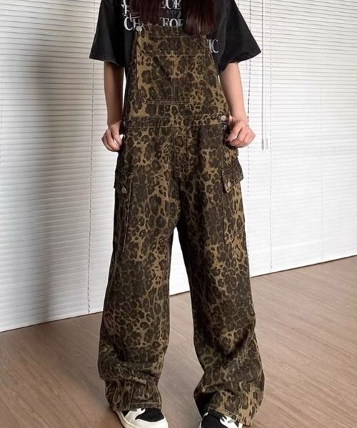 サロペット オーバーオール レオパード柄サロペット レディース