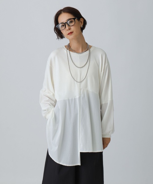 LEPSIM（レプシィム） tシャツ 異素材アシメ切り替え長袖チュニック