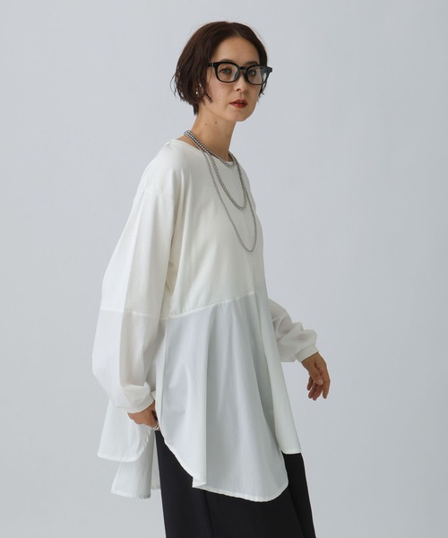 LEPSIM（レプシィム） tシャツ 異素材アシメ切り替え長袖チュニック