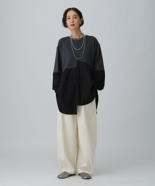 LEPSIM（レプシィム） tシャツ 異素材アシメ切り替え長袖チュニック