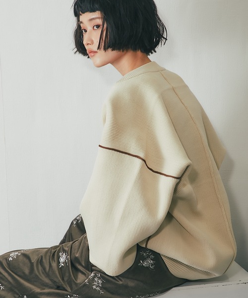 【ベージュ】ダンボールニットスウェットプルオーバー <HIGH PERFORMANCE LINE> (LADIES) ダンボールニット ハイネックプルオーバースウェット | LACOSTE