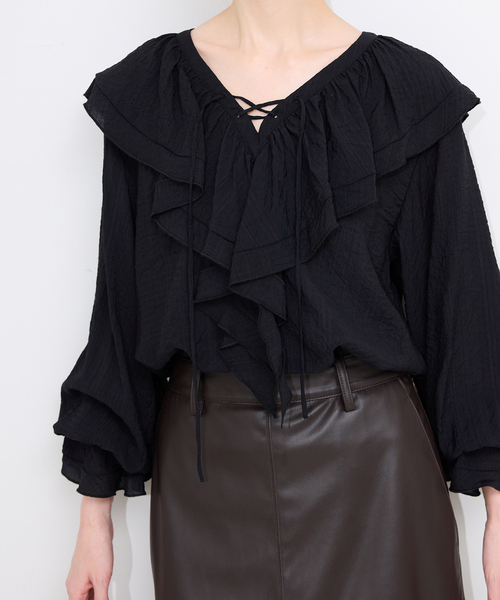 SLOBE IENA（スローブイエナ） ブラウス シャツ ラッフルレースアップ