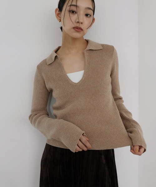 hellam（ヘラム） ニット セーター 襟付キーネックニットプルオーバー