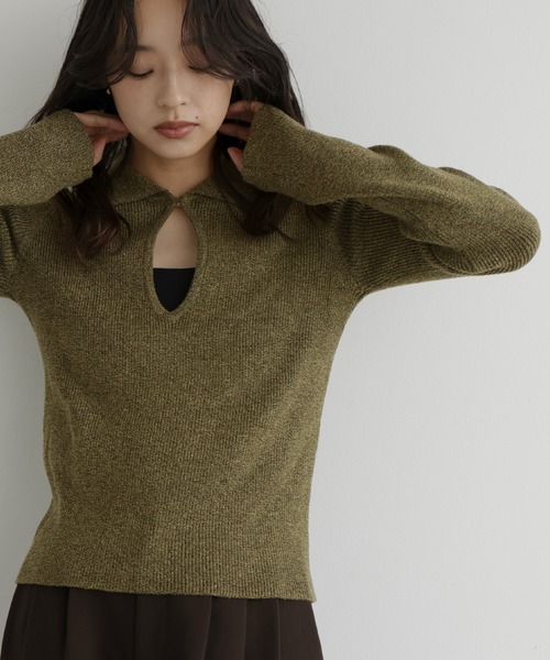 ニット セーター 襟付キーネックニットプルオーバー レディース