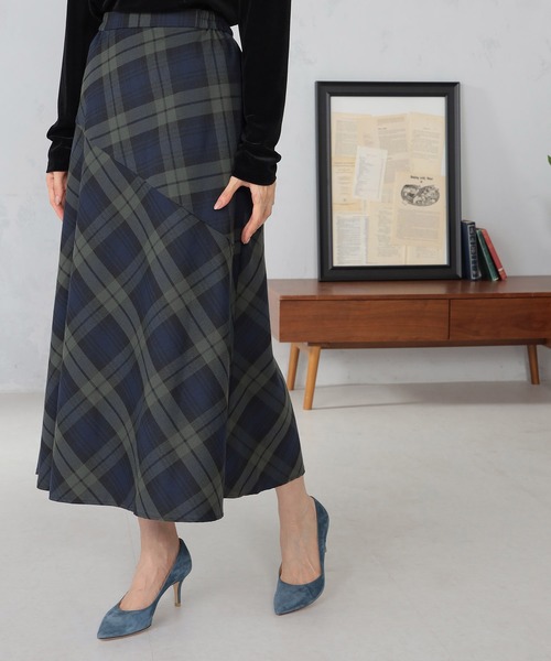 GALLORIA（ギャローリア） スカート 斜め切替チェック柄フレアスカート