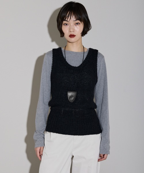 leimn ベスト ジレ モヘアタッチディープUネックニットベスト