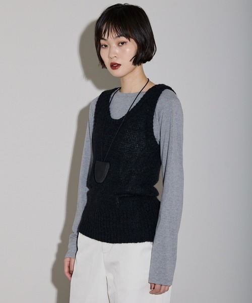 leimn ベスト ジレ モヘアタッチディープUネックニットベスト