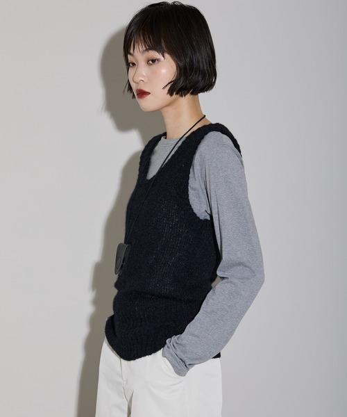 leimn ベスト ジレ モヘアタッチディープUネックニットベスト