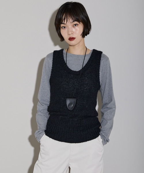 leimn ベスト ジレ モヘアタッチディープUネックニットベスト
