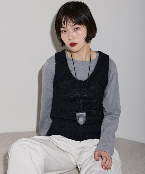 leimn ベスト ジレ モヘアタッチディープUネックニットベスト