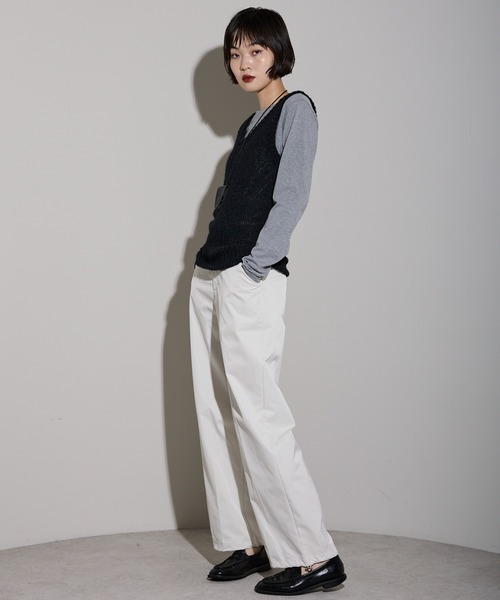 leimn ベスト ジレ モヘアタッチディープUネックニットベスト