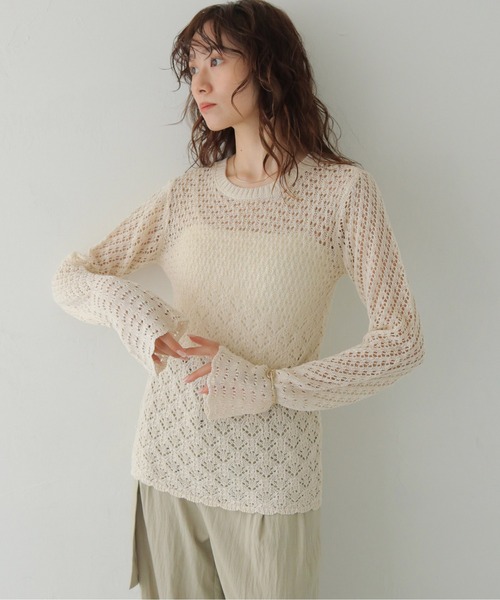 カーディガン 「CLEIO」2WAY透かし編み袖フレアトップス 2WAY OPENWORK SLEEVE FLARE TOP/986-14612 レディース