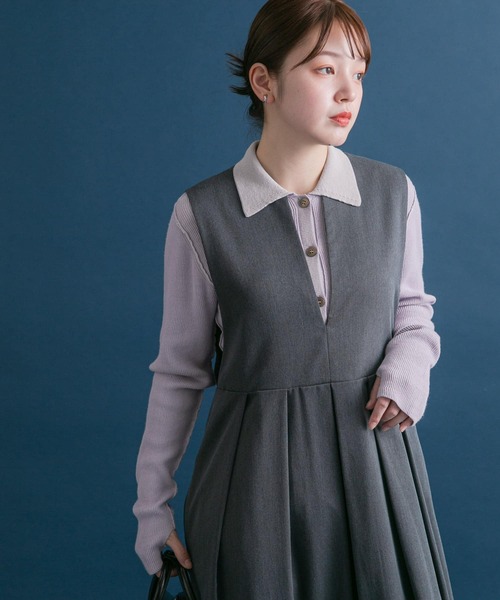 「KBF」 ノースリーブワンピース 38 ライトカーキ レディース_画像2