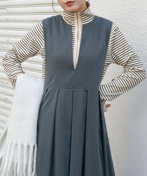 「KBF」 ノースリーブワンピース 38 ライトカーキ レディース_画像6