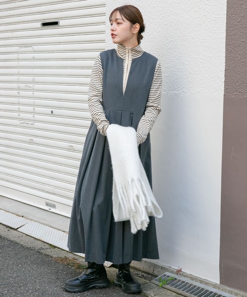 「KBF」 ノースリーブワンピース 38 ライトカーキ レディース_画像7