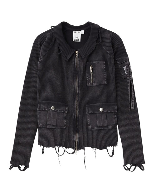 X-girl（エックスガール） tシャツ DISTRESSED WOVEN MIX ZIP UP TOP