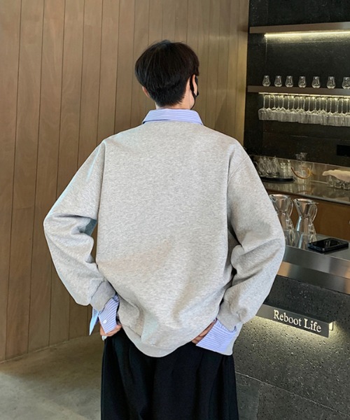 B.R.U トレーナー スウェット ヘンリーネックレイヤードトップス