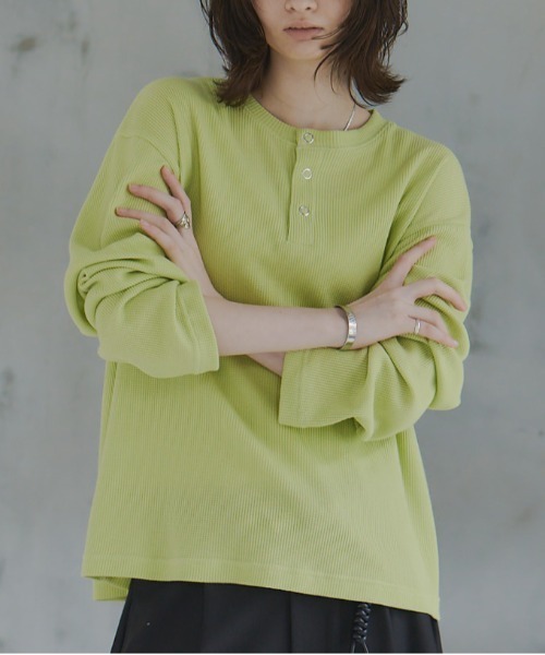 Confirm（コンファーム） tシャツ Henley Neck Waffle Long Sleeve Tee