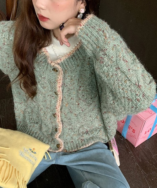 「HALEY PESCA」 ニットカーディガン FREE レッド レディース_画像6