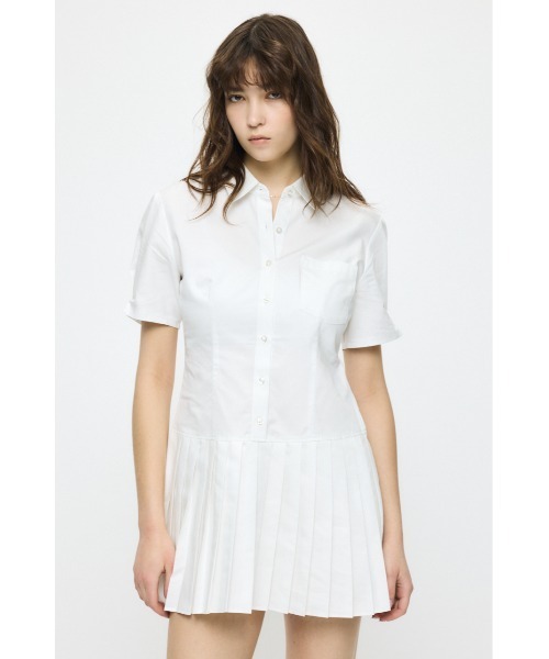 MOUSSY（マウジー） ワンピース 半袖 PLEATED SHIRT ミニドレス