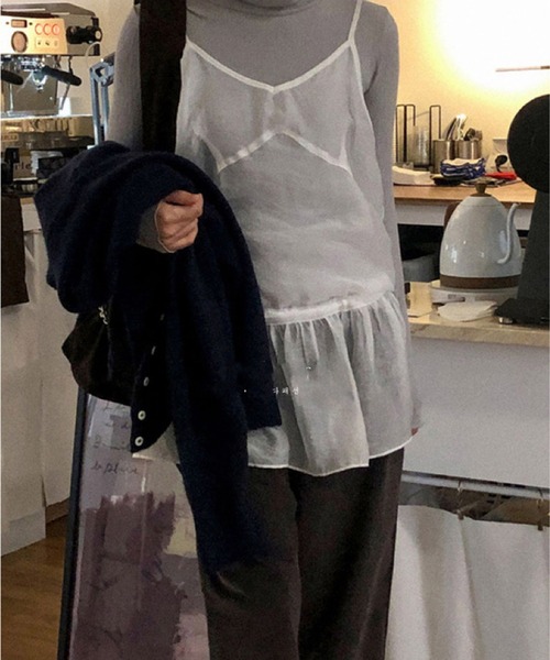 「MEMECLE」 キャミソールブラウス FREE ブラック レディース_画像6