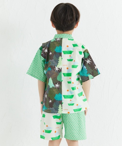 浴衣 「MOEMUSISAN X moimoln」MIX柄BOYキッズ甚平上下セット キッズ 子供 男の子 女の子の画像