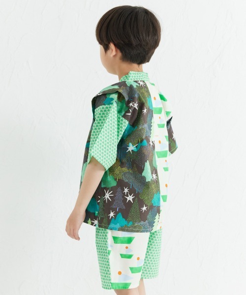浴衣 「MOEMUSISAN X moimoln」MIX柄BOYキッズ甚平上下セット キッズ 子供 男の子 女の子の画像