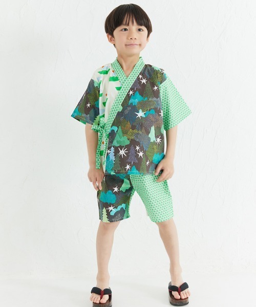浴衣 「MOEMUSISAN X moimoln」MIX柄BOYキッズ甚平上下セット キッズ 子供 男の子 女の子の画像