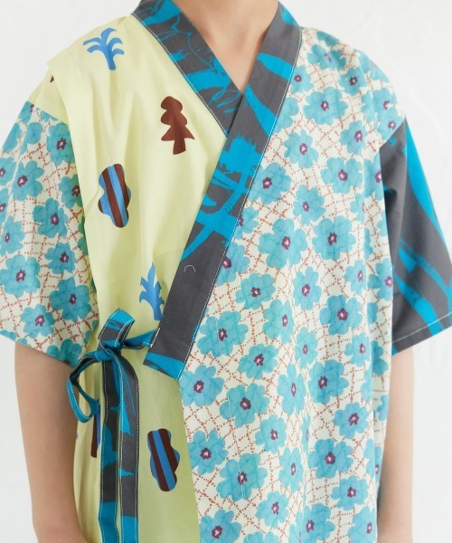浴衣 「MOEMUSISAN X moimoln」MIX柄BOYキッズ甚平上下セット キッズ 子供 男の子 女の子の画像