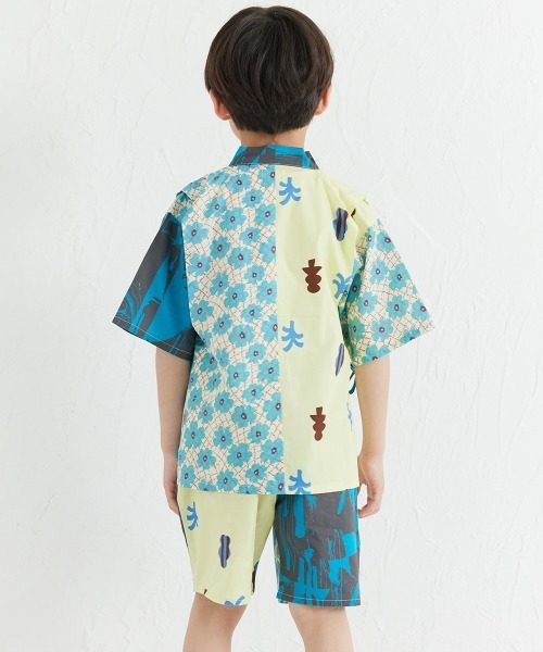 浴衣 「MOEMUSISAN X moimoln」MIX柄BOYキッズ甚平上下セット キッズ 子供 男の子 女の子の画像