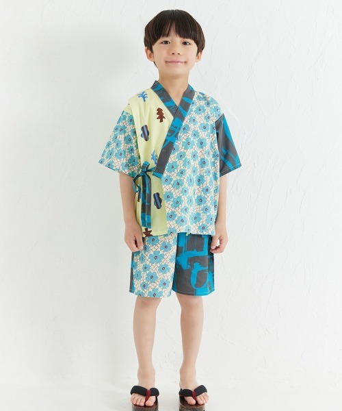 浴衣 「MOEMUSISAN X moimoln」MIX柄BOYキッズ甚平上下セット キッズ 子供 男の子 女の子の画像