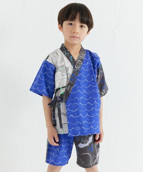浴衣 「MOEMUSISAN X moimoln」MIX柄BOYキッズ甚平上下セット キッズ 子供 男の子 女の子の画像