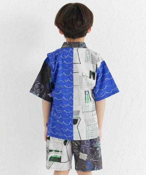 浴衣 「MOEMUSISAN X moimoln」MIX柄BOYキッズ甚平上下セット キッズ 子供 男の子 女の子の画像