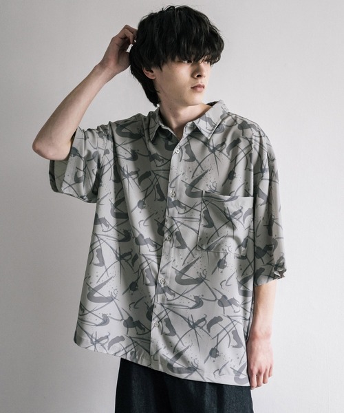 「Rocky Monroe」 「Beno」半袖シャツ L ブルーグレー メンズ_画像6