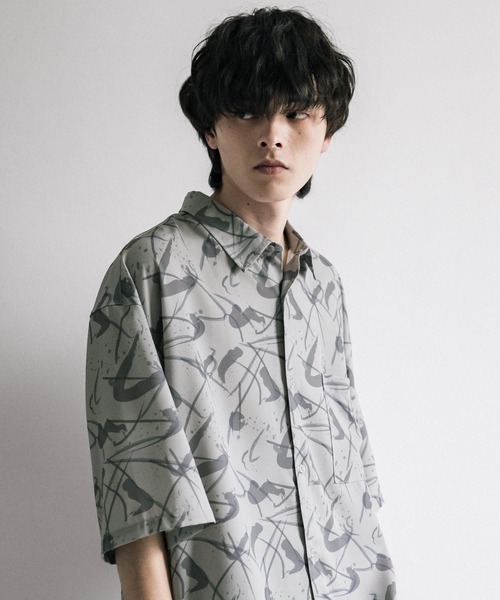 「Rocky Monroe」 「Beno」半袖シャツ L ブルーグレー メンズ_画像8