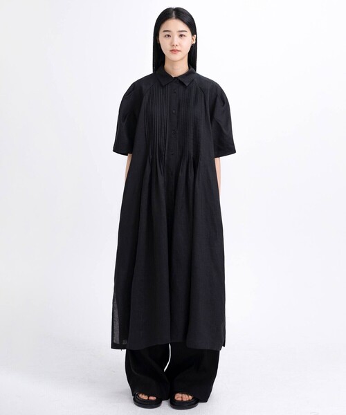 ワンピース eunoia | リネン ピンタック半袖ワンピース WOMENの画像