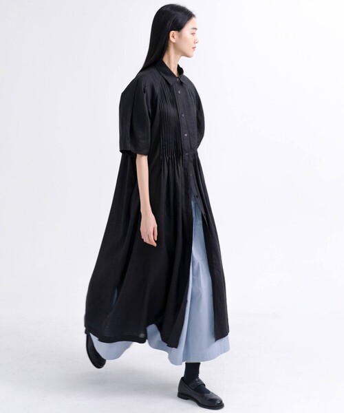 ワンピース eunoia | リネン ピンタック半袖ワンピース WOMENの画像