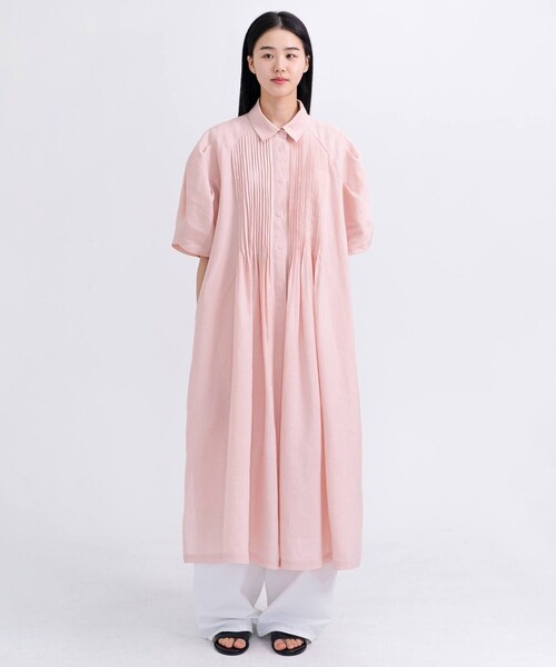 ワンピース eunoia | リネン ピンタック半袖ワンピース WOMENの画像
