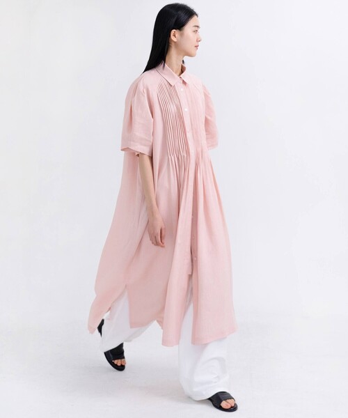 ワンピース eunoia | リネン ピンタック半袖ワンピース WOMENの画像