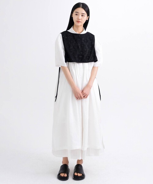 ワンピース eunoia | リネン ピンタック半袖ワンピース WOMENの画像