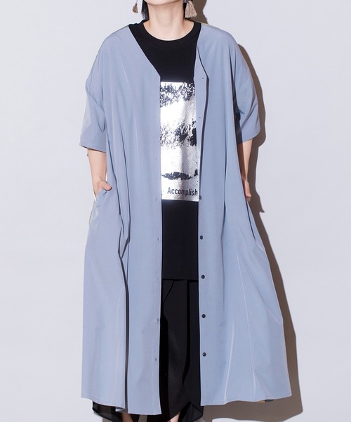 「OSMOSIS」 半袖ワンピース ONE SIZE グレー レディース_画像2