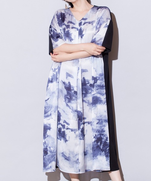 「OSMOSIS」 半袖ワンピース ONE SIZE グレー レディース_画像3