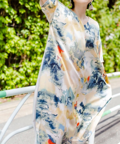 「OSMOSIS」 半袖ワンピース ONE SIZE グレー レディース_画像7