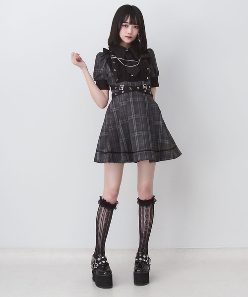DearMyLove ジャケット風チェーンネクタイベルトプリーツワンピース DearMyLove ワンピース ジャケット風チェーンネクタイベルトフリル